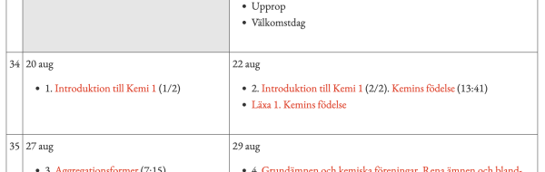 Kursschema Kemi 2, NA24aa 2025–2026