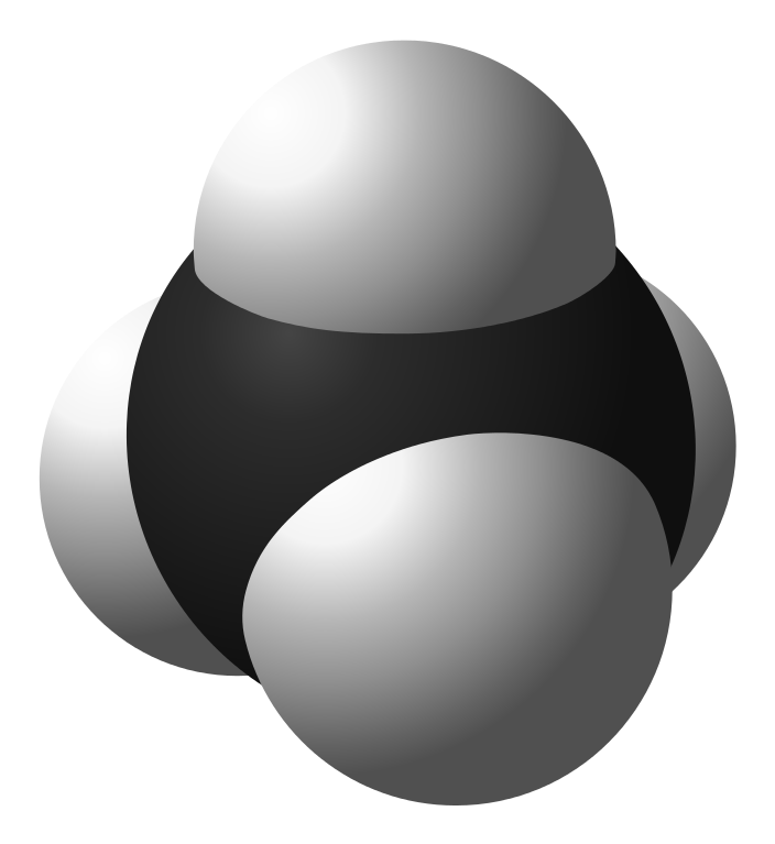 Modell av en metanmolekyl.
