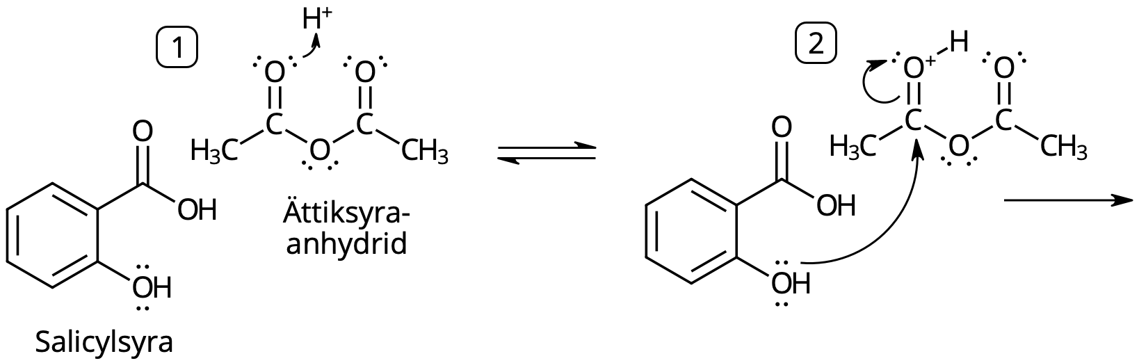 salicylsyra attiksyraanhydrid acetylsalicylsyra reaktionsmekanism 1