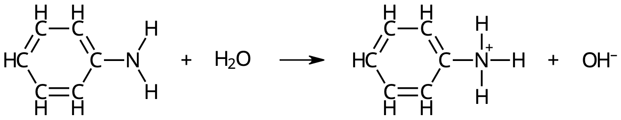 Anilin + vatten ⇌ aniliniumjon + hydroxidjon