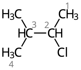 2-klor-3-metylbutan (numrerad).